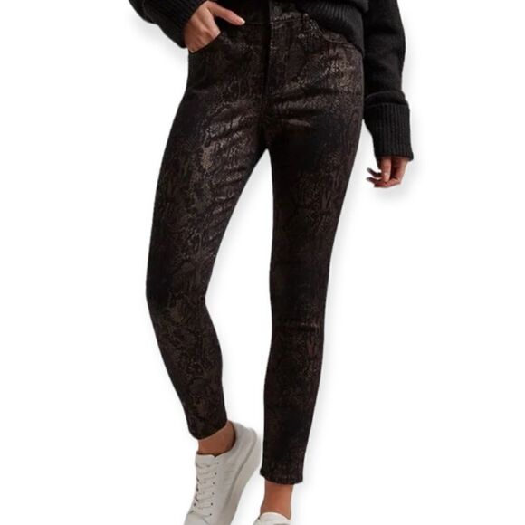 Express High Rise Gold Foil Snakeskin Print Skinny Jeans Size 12R - Picture 1 of 9